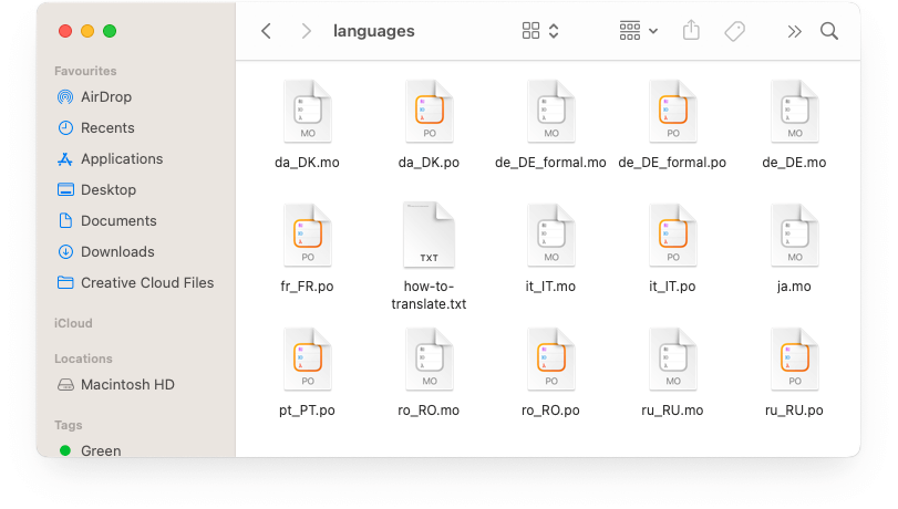 Theme languages files