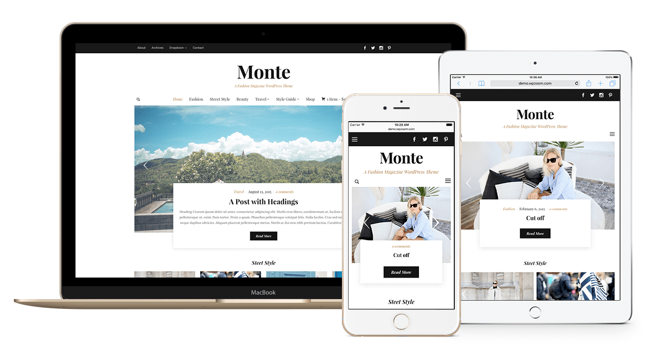 The Monte WordPress fashion themes various device options