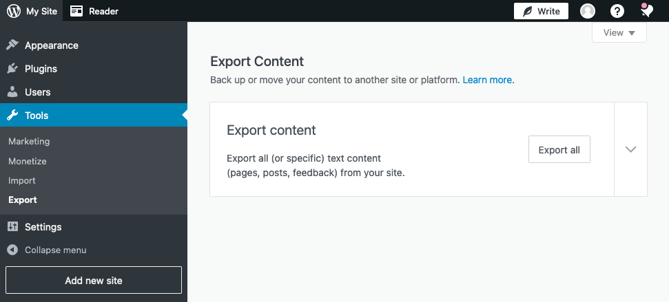 Export content from WordPress.com