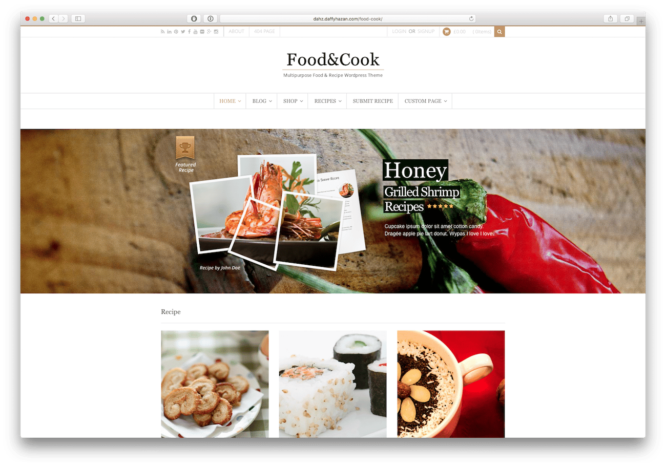 Screenshot of the Food&Cook food blog WordPress theme
