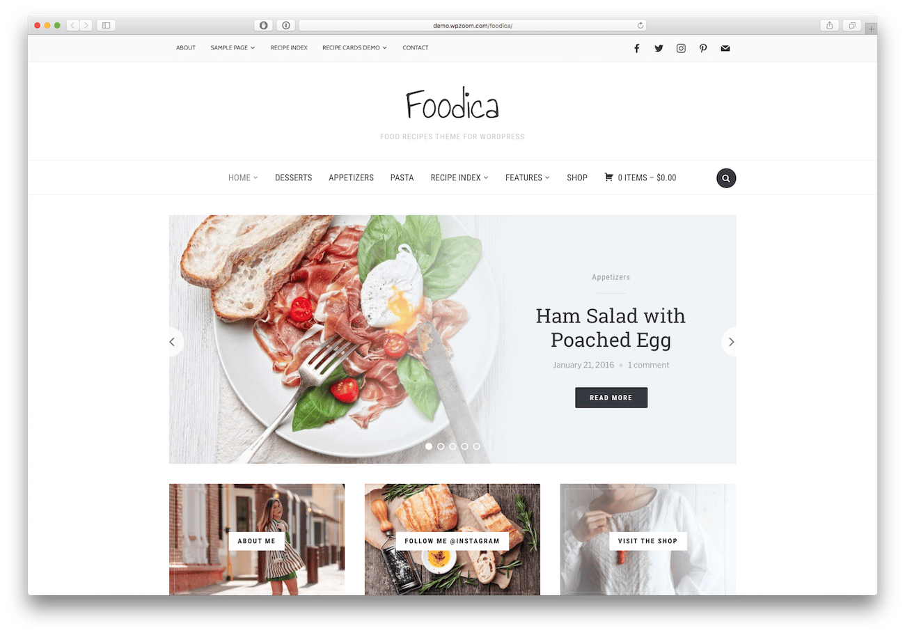 Screenshot of the Foodica food blog WordPress theme