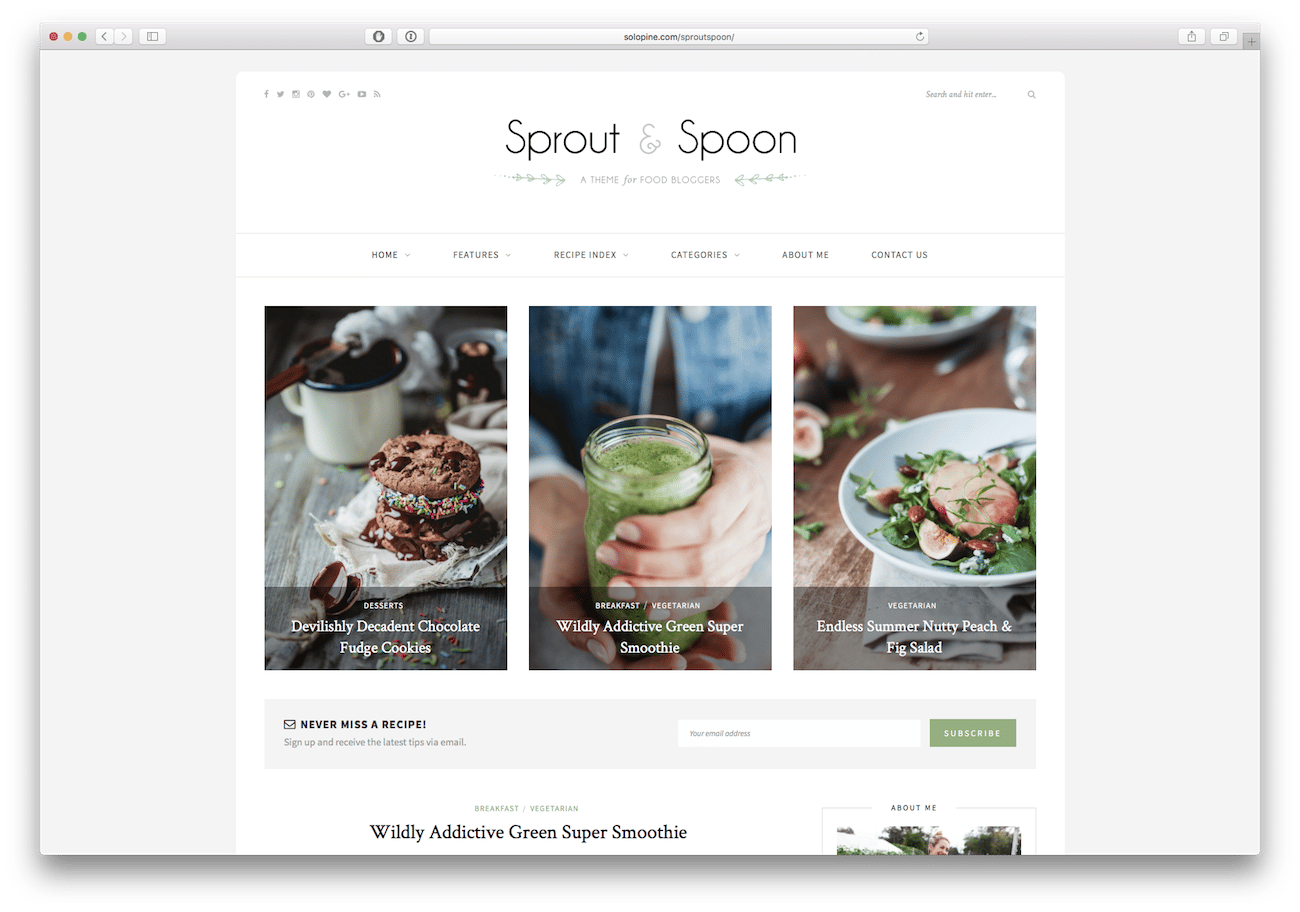 Screenshot of the Sprout & Spoon food blog WordPress theme