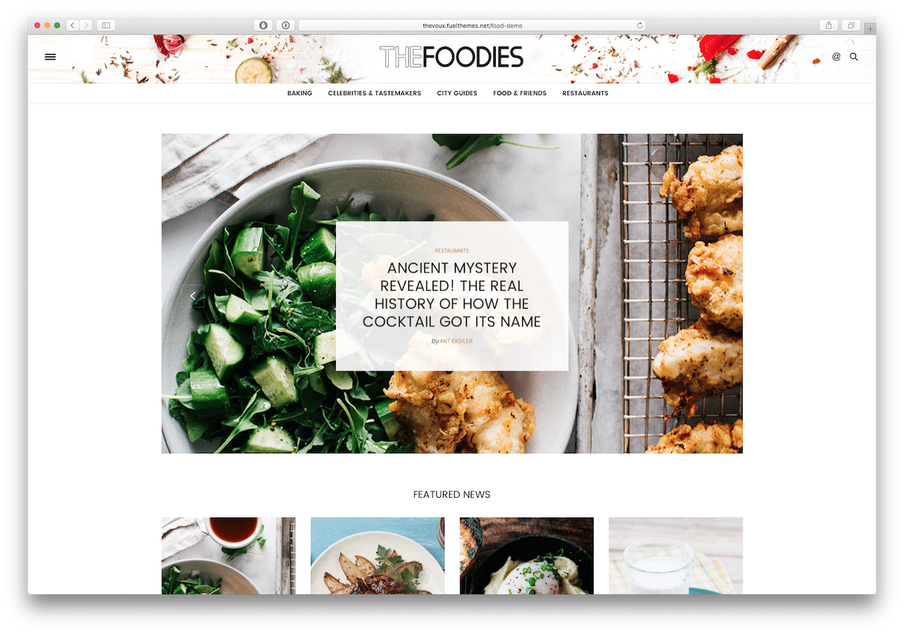 Screenshot of the The Voux food blog WordPress theme