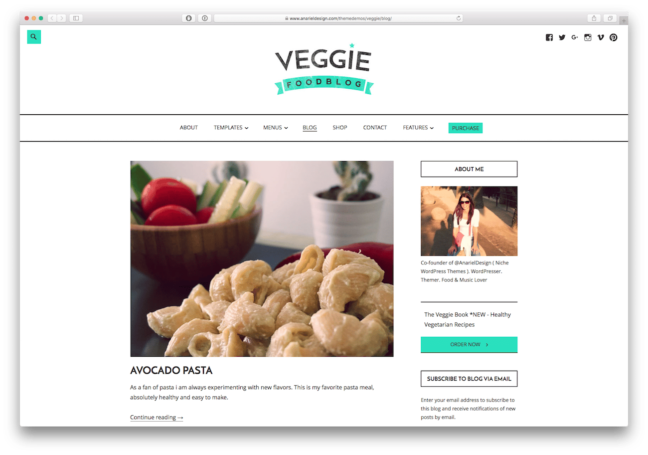 Screenshot of the Veggie food blog WordPress theme