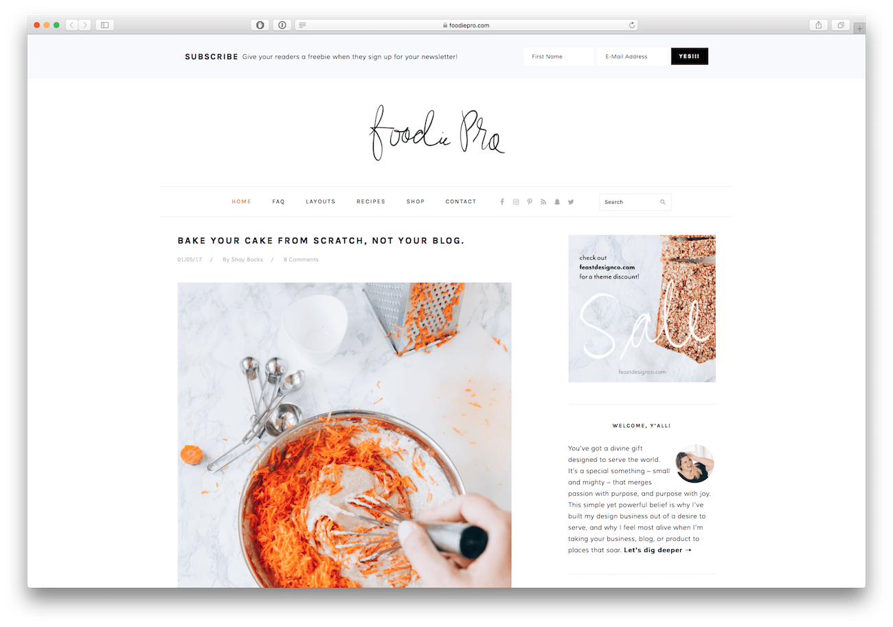 Screenshot of the Foodie Pro food blog WordPress theme