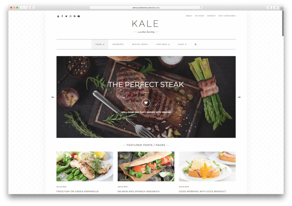 Screenshot of the Kale food blog WordPress theme