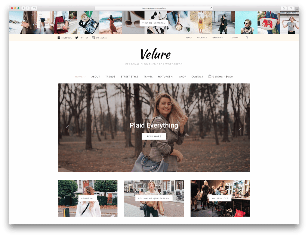 Screenshot of the Velure blog WordPress theme