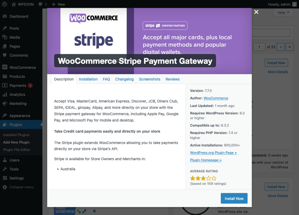 WooCommerce Stripe payment method