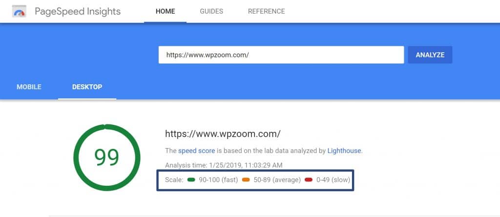 WPZOOM PageSpeed Insight score