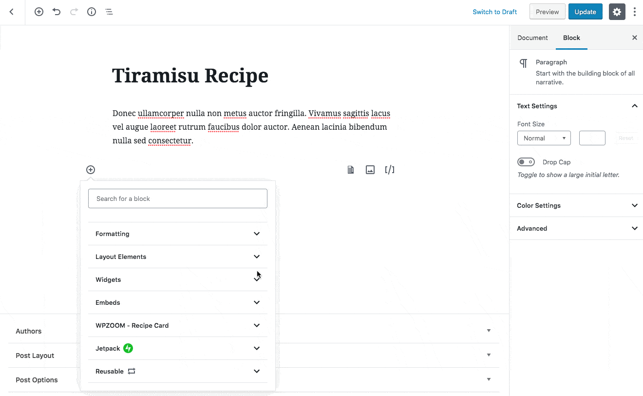 adding recipes wordpress