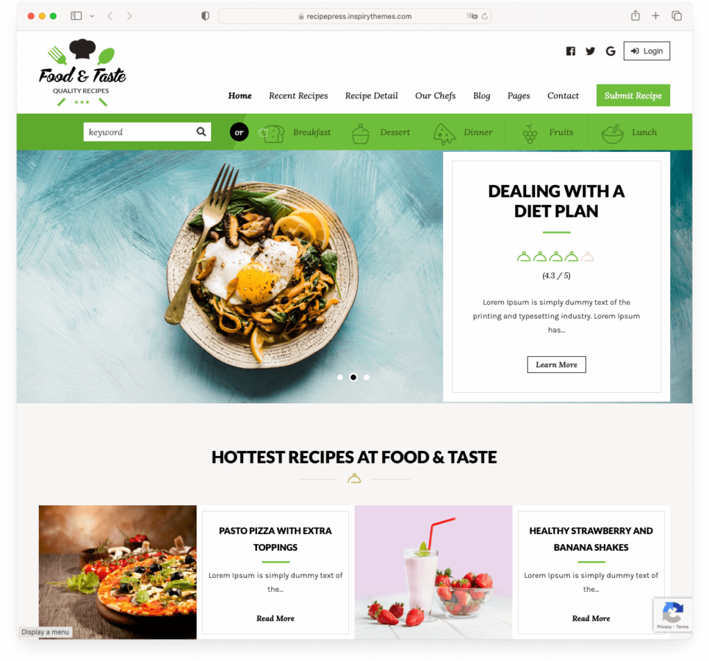 RecipePress theme for your food website