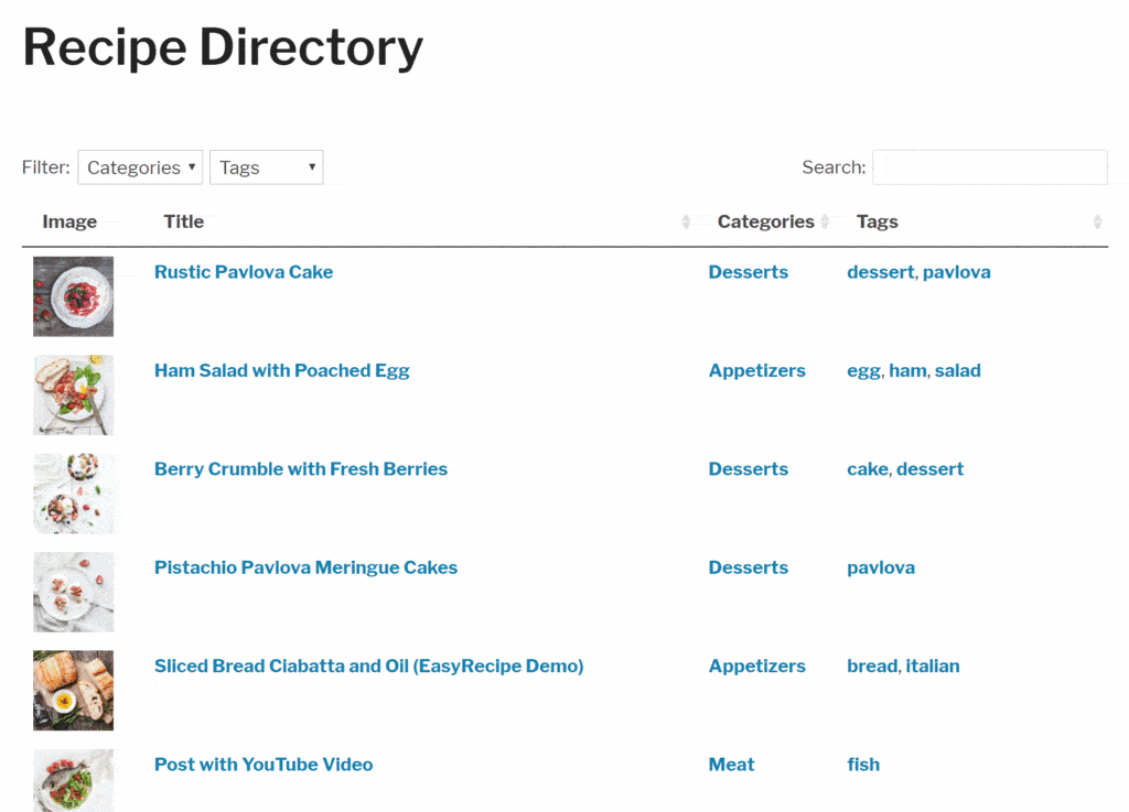 WordPress recipe directory