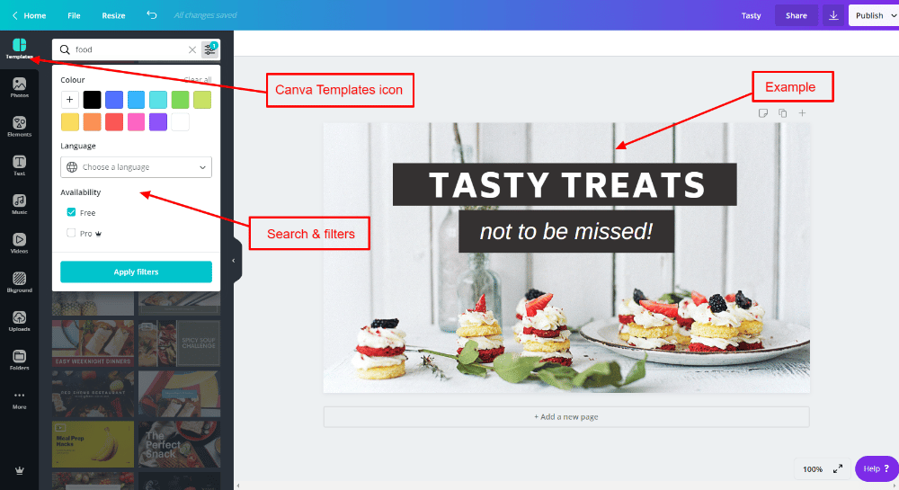 Canva templates in the editor