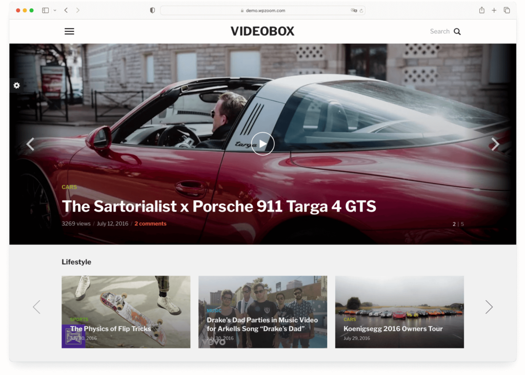 VideoBox - a WordPress theme for video-based content