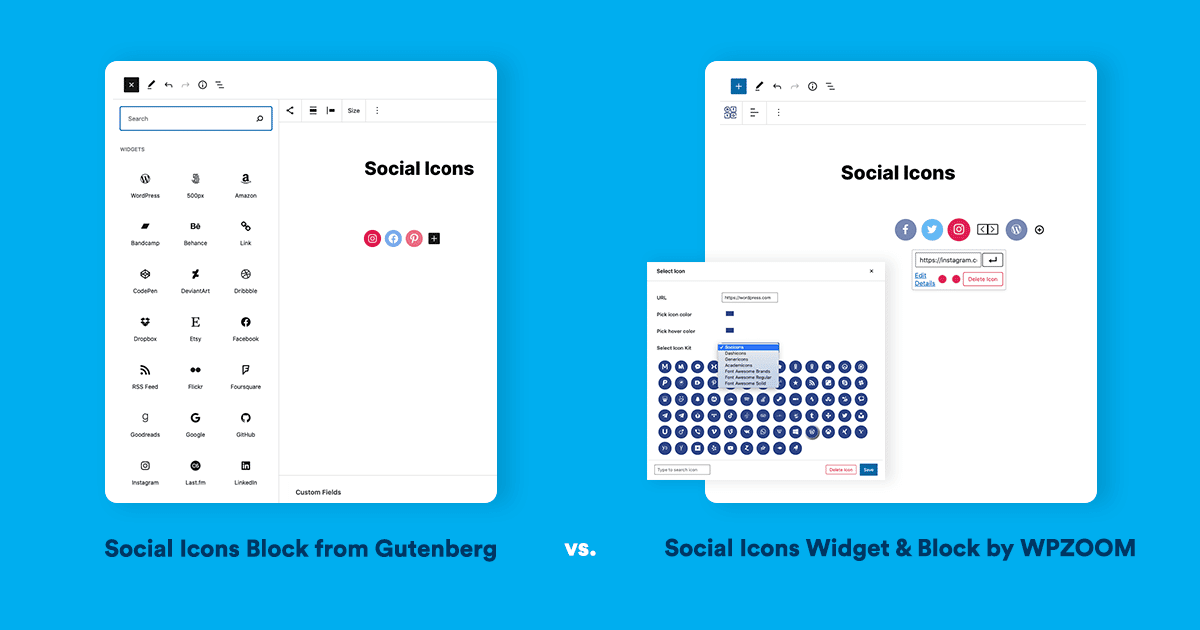Social Icons Block From Gutenberg vs Social Icons Widget & Block by WPZOOM