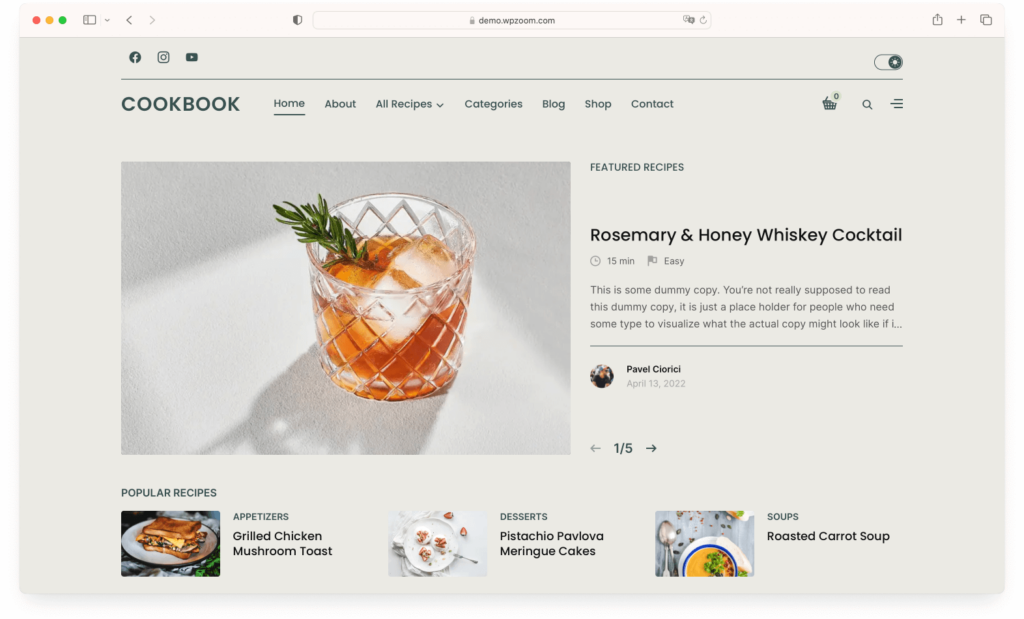 CookBook recipe WordPress theme