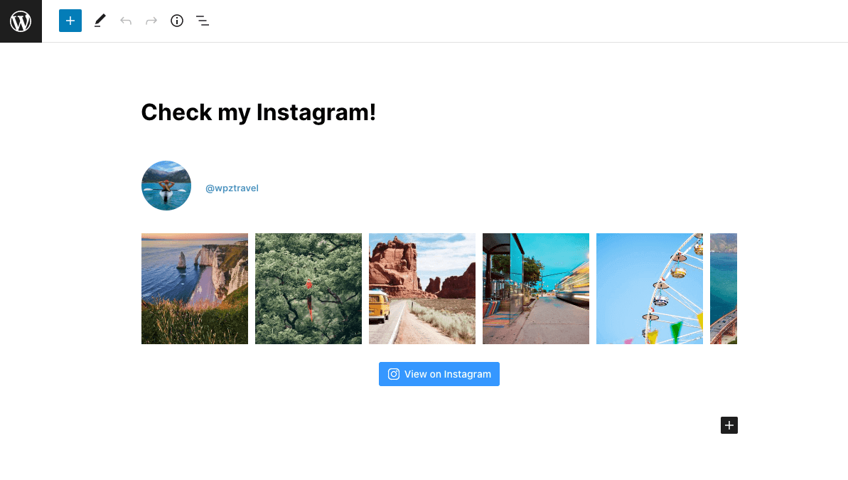 Full-width Instagram feed added with a block
