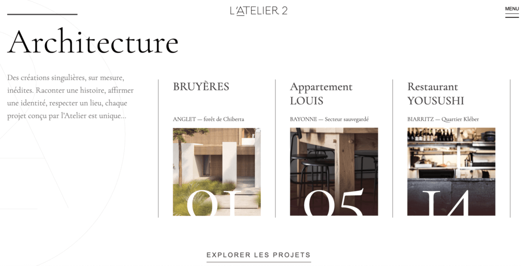 The L'Atelier2 homepage. 