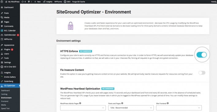 SiteGround Optimizer environment