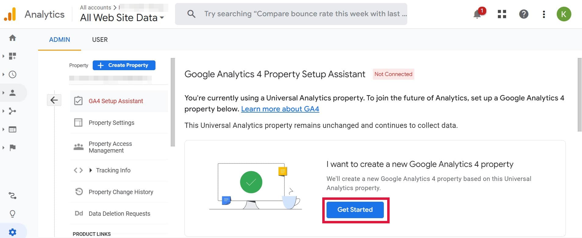 Create a new Google Analytics 4 property