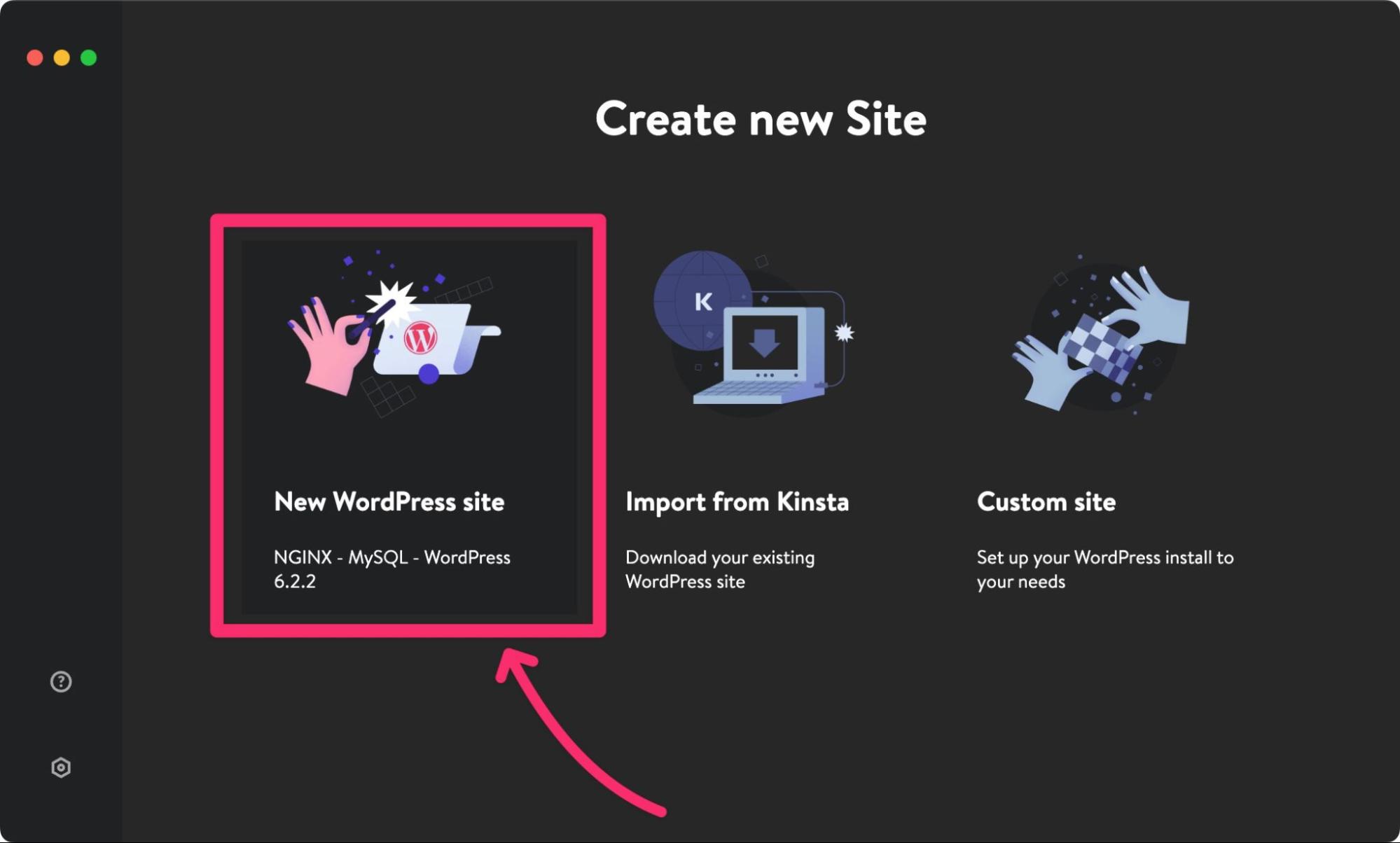 DevKinsta - Create new site