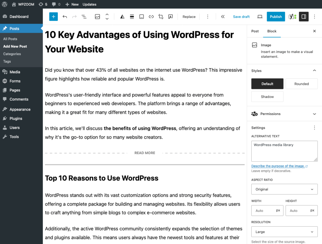 WordPress post editor