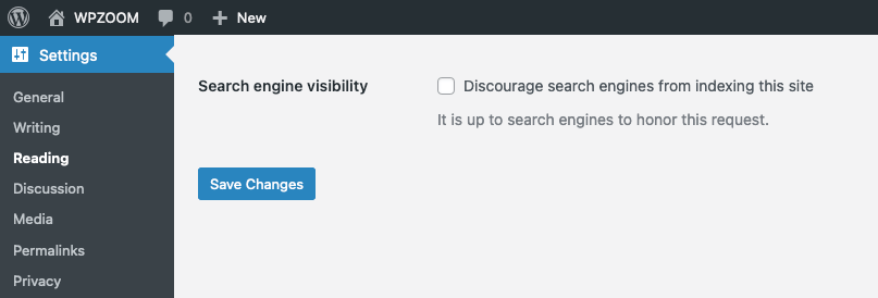 WordPress Settings site visibility