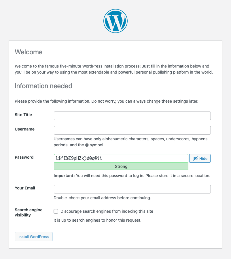 WordPress Installation Site Information