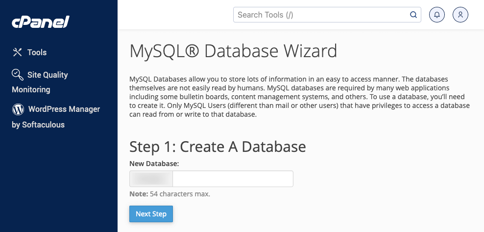 cPanel MySQL database name